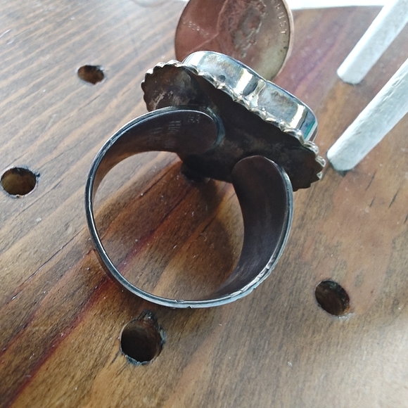 Turquoise Heart Silver Ring Size 9 - Picture 4 of 9